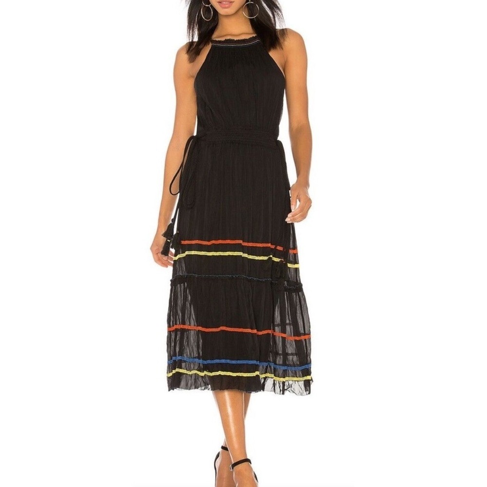 Joie Danit Halter Neck Silk Blend Sleeveless Midi Dress  Black Sz M
